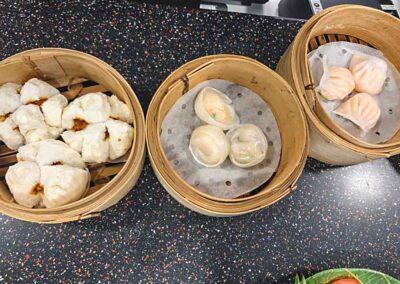 Dim sum, chicken bao bun, scallop dumpling, har gau